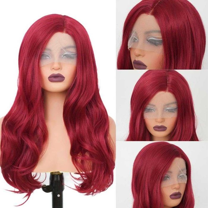 60 см червена чуплива перука с дантела  4*1