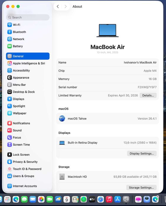 Macbook Air M4 16GB 256GB