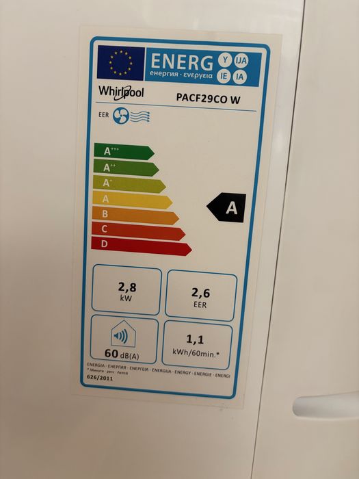Мобилен климатик Whirlpool PACF29CO W – 9000 BTU (2.8 kW)