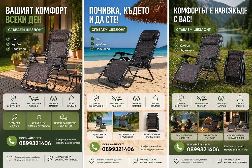 Сгъваем шезлонг здрава конструкция