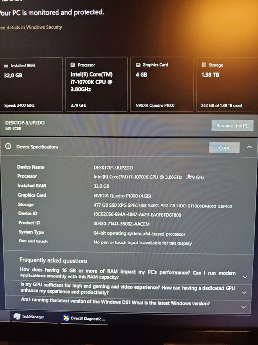 Работен настолен компютър – i7 / 32GB RAM / SSD + HDD