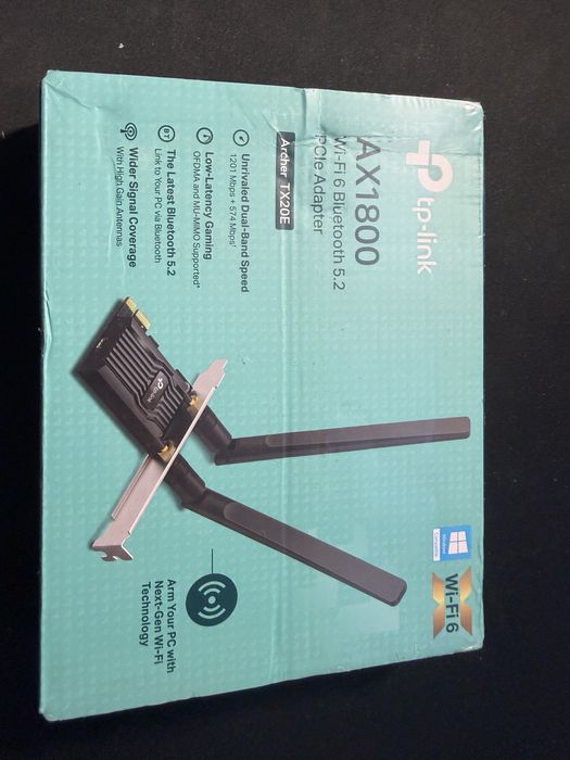 [SIGILAT] Adaptor Wireless TP-Link Archer TX20E Wi-Fi 6 AX1800 si Bluetooth 5.2 2.4GHz/5GHz Port PCI-E 1800Mbps 2 Antene Externe Negru