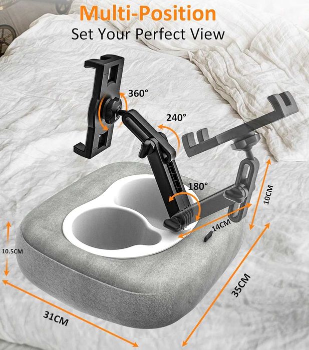 Поставка за таблет с възглавница, 360°, 4-13" таблети и телефони, сива