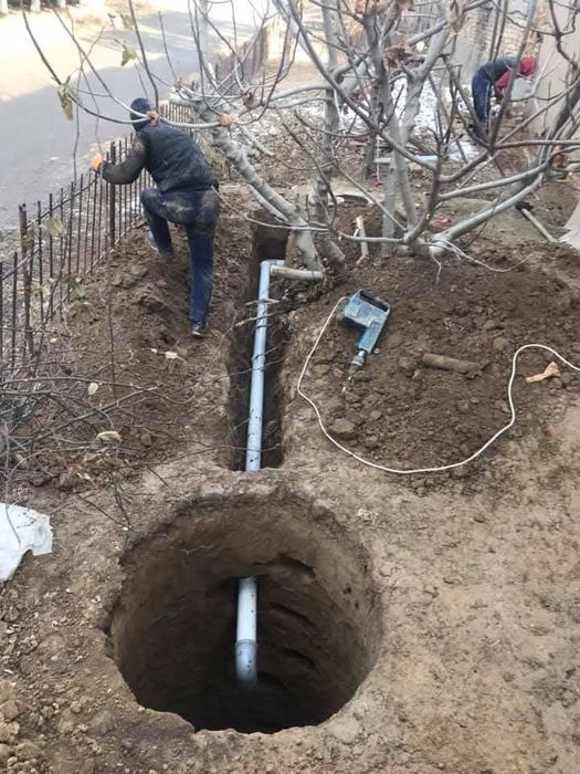 Урачи, траншея канализация, водопровод,, септик монтаж ишлари: