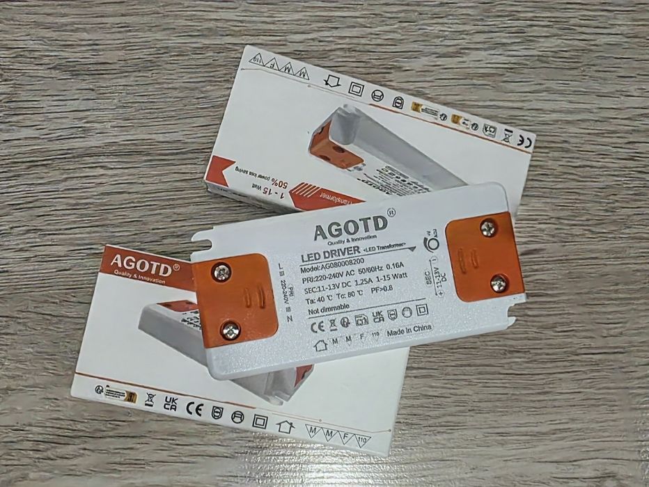 Set 2 transformatoare LED 230V–12V 15W NOI – AGOTD