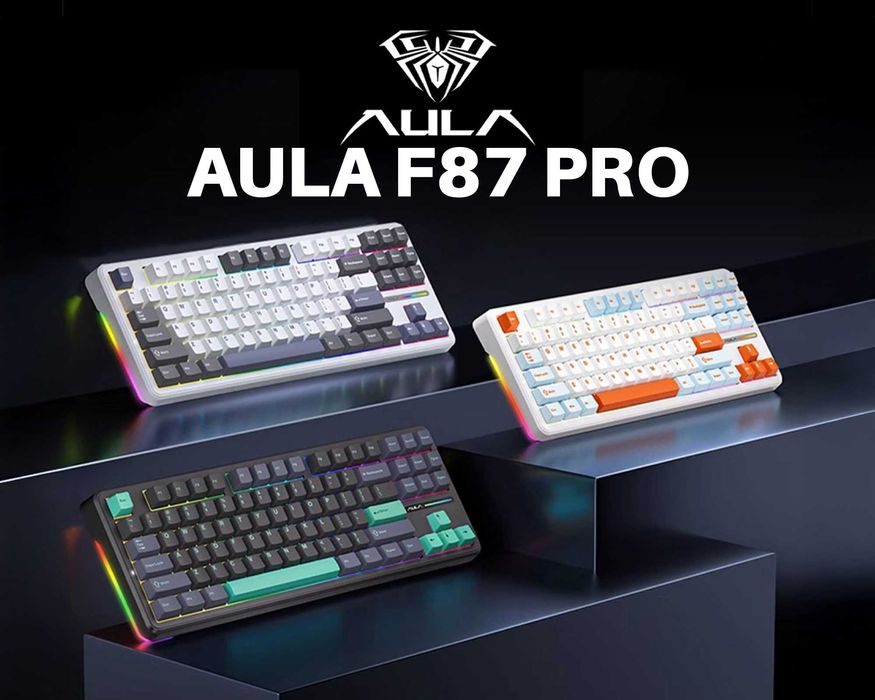 КЛАВИАТУРА AULA F87 PRO rus/eng механика оригинал100%black -3в1