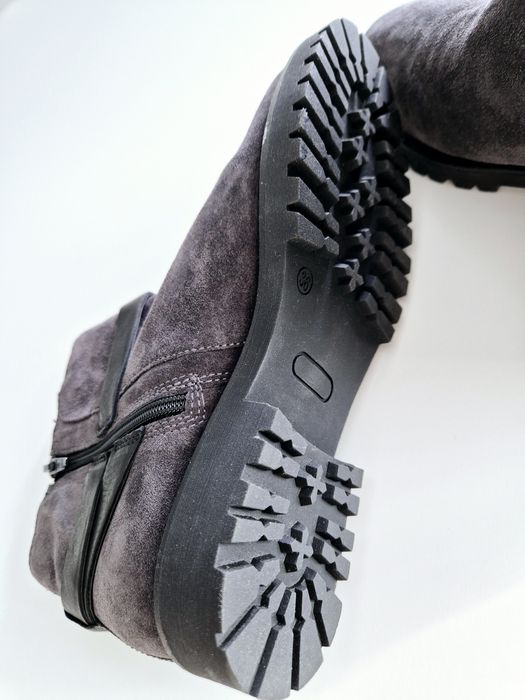 Ghete piele intoarsa gri marime 36