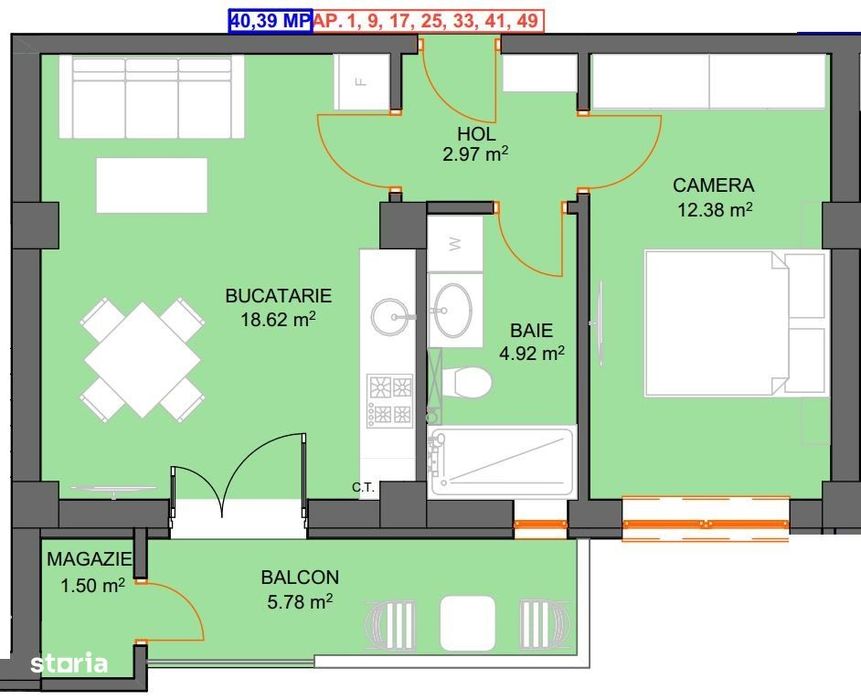 Studio NOU 40mp  | De la 88.000€ | Parcare inclusă | Doamna Stanca