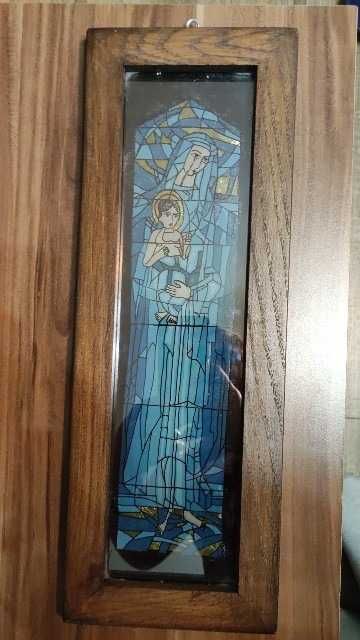 Tablou VITRALIU pictat sticla/tehnica-ulei+foita aur dimensiune 45/16