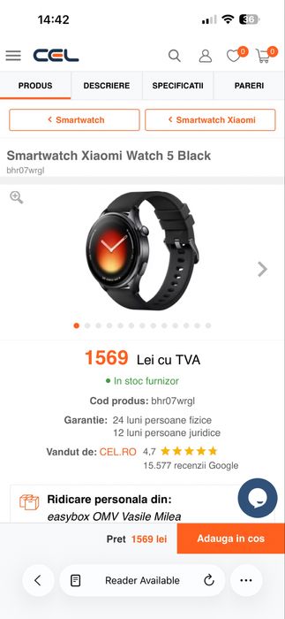 Smartwatch Xiaomi Watch 5 Black , model M2501W1 , Sigilat