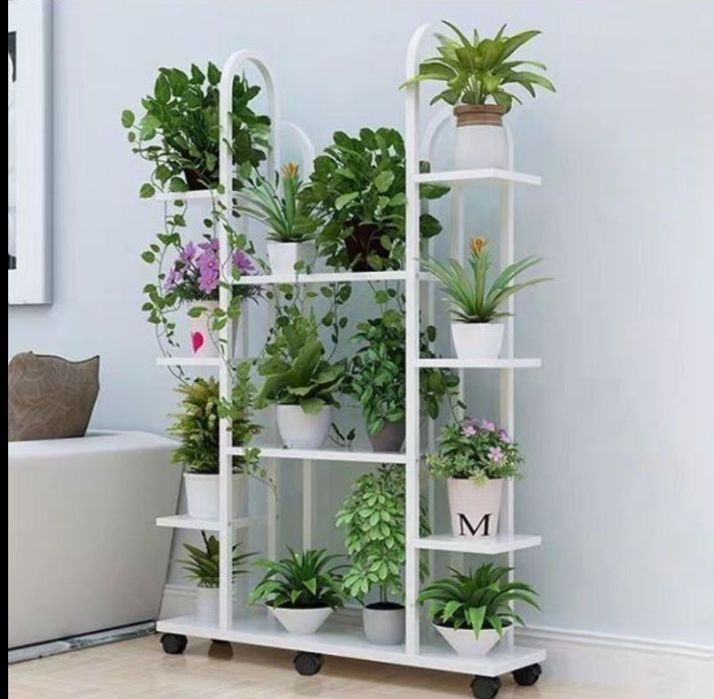 Подставка для цветов напольная на колёсах, многоярусная