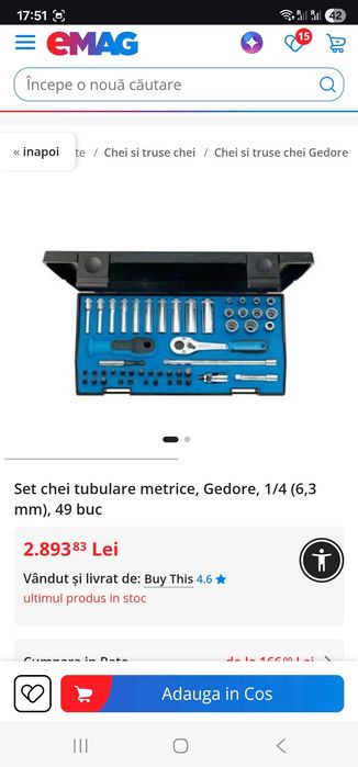Set chei tubulare metrice, Gedore, 1/4 (6,3 mm), 49 buc. Original