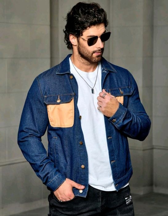 Ново мъжко карго дънково яке риза Street Style деним памук L