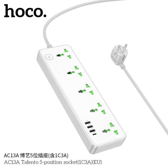 Hoco AC13A Talento Сетевой фильтр 5 розетками и USB-портами PD17W (EU)