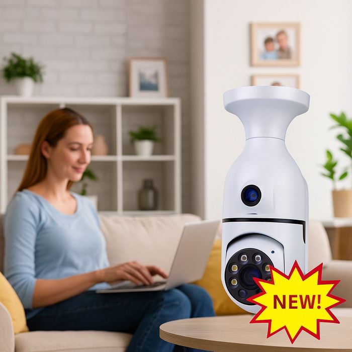 WiFi двойна IP камера за фасунга – Full HD 1080P, 355° въртене, нощно