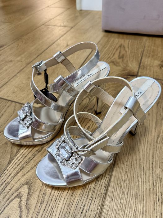 Sandale argintii din piele Massimo Dutti, 39