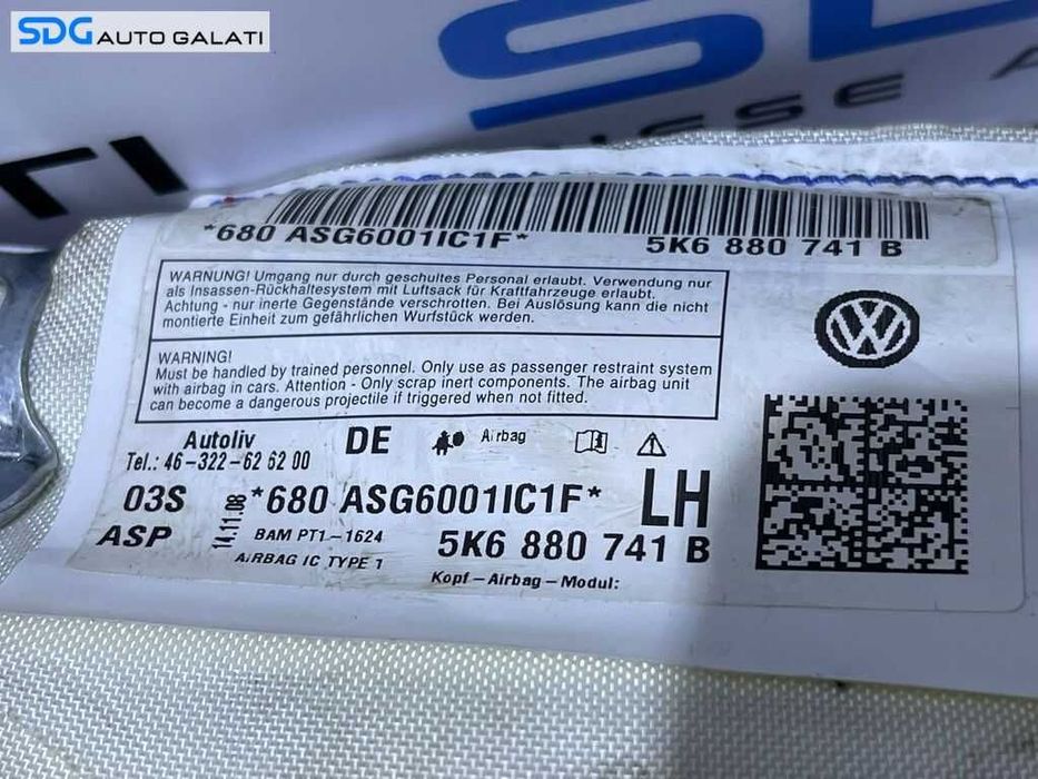 Airbag Cortina Stanga VW Golf 6 Hatchback 2008 - 2013 Cod 5K6880741B [LC1503]