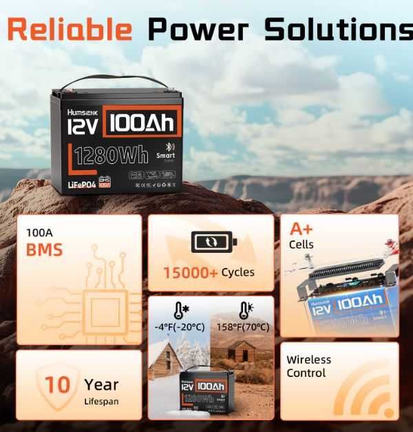 Baterie acumulator Lifepo4 12v 100ah, noua, cu BMS incorporat