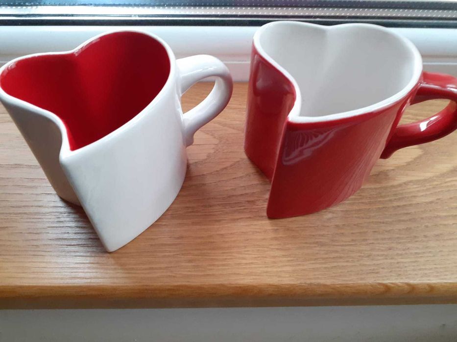 Set 2 cesti portelan, rosu/alb