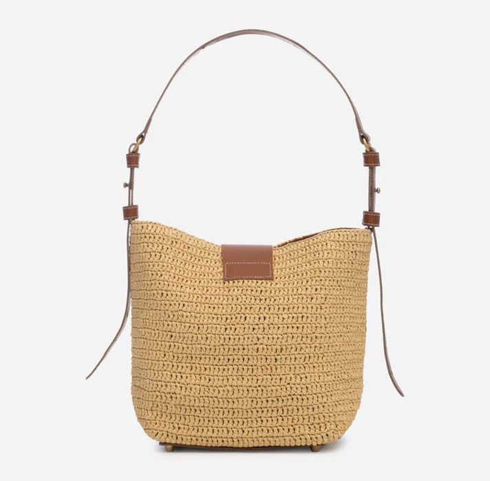 Zarena Alina - чанта за рамо от рафия и кожа - кафява