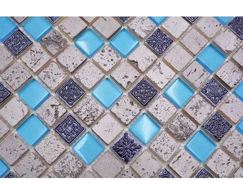 Mozaic sticlă-piatră naturală XCM CB 65 mix albastru 30x32,5 cm