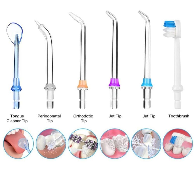 Електрически зъбен душ, четка за зъби, почистване на език, брекети