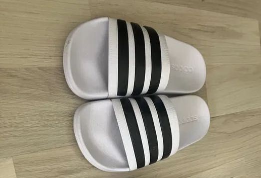 Slapi adidas, marime 40 1/2, alb, negru