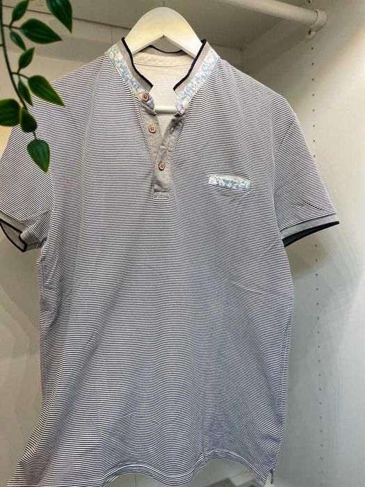 Tricou Polo/Polo T-Shirt, H&M, Marimea M, Albastru cu Alb, Slim Fit