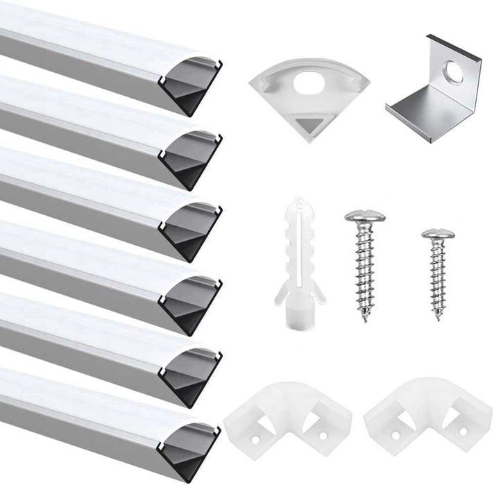 Set 10 profile aluminiu pentru lumini LED, 100 cm, alb argintiu