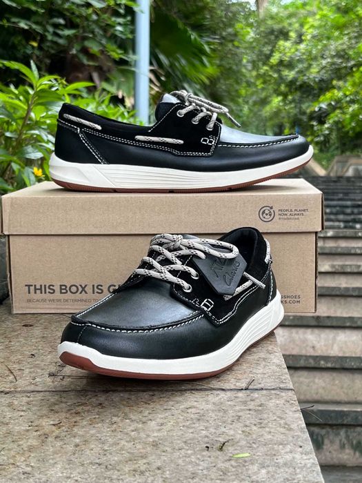Кожаные туфли-мокасины мужские, черные Clarks ATL GO (39-44)