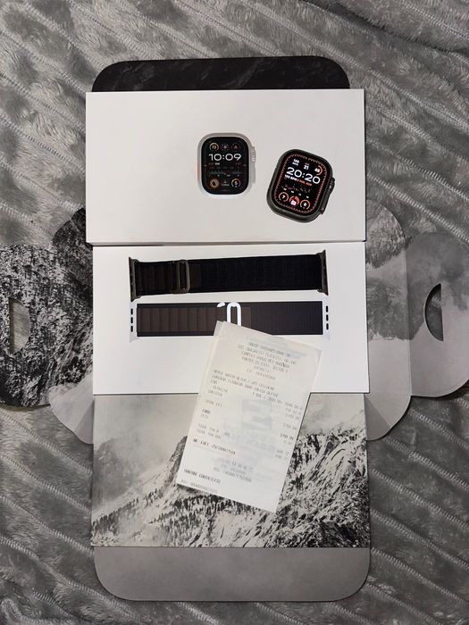 Apple Watch Ultra 2 49mm Natural Titanium | Alpine Loop Indigo L | Baterie 97% | Garantie eMag 2027 | Full Box