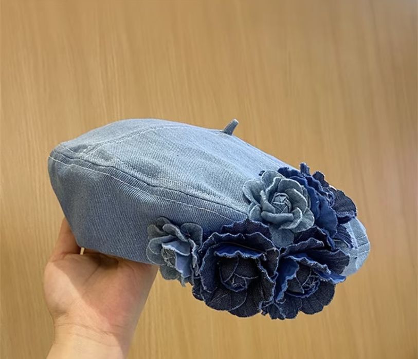 Барета от деним с рози