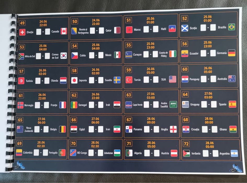 Poster / Program Meciuri Cupa Mondială 2026 - A3 Color Spiralat (Pronosticuri)
