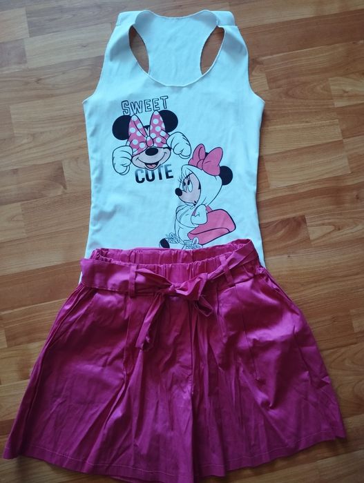 Set maiou Minnie+fustă pantalon fucsia
