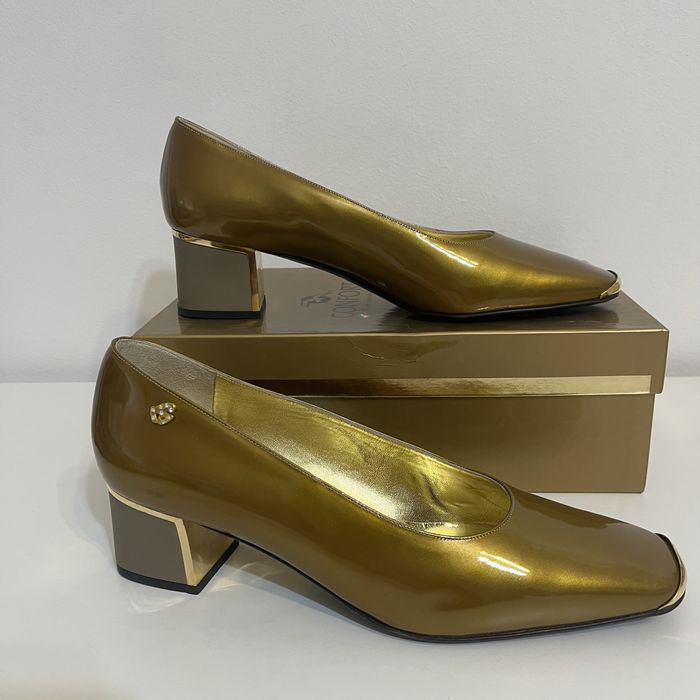 Pantofi Vintage Lux Sandro Vicari Italia - Piele Lăcuită Bronz/Auriu - Mărimea 39.5 (Stare Impecabila / Ca Noi)