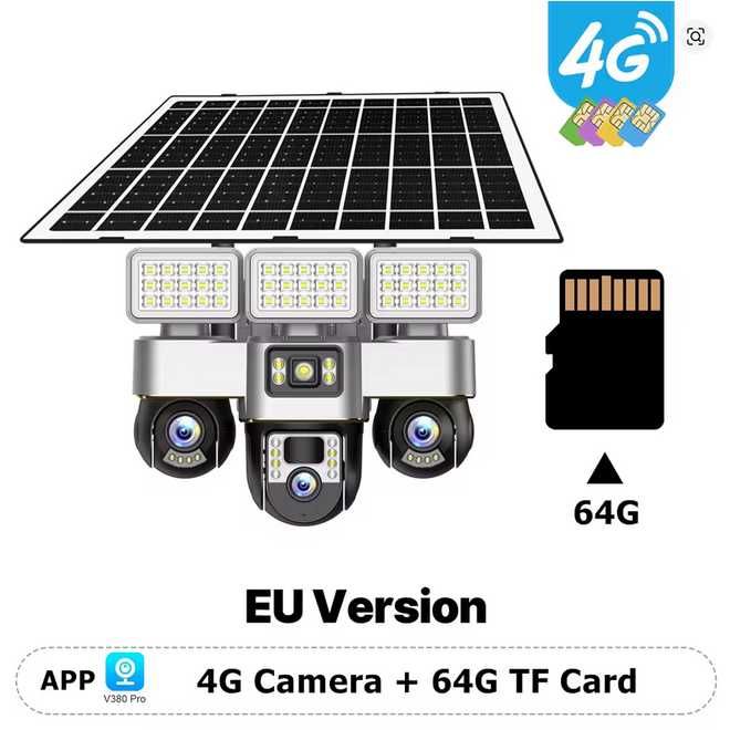 15MP HD 4G Соларна камера с три обектива, Night Vision, Solar Panel Charging, Human Detection