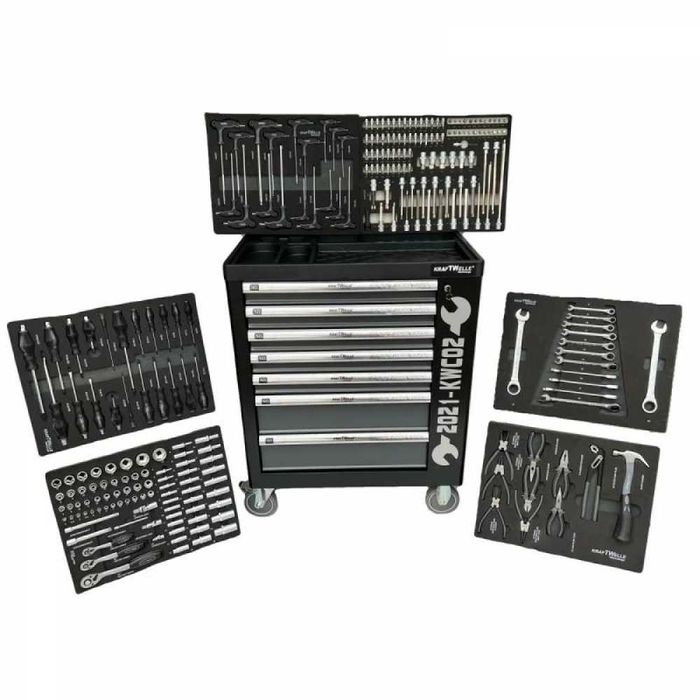 Шкаф с инструменти KraftWelle със 7 чекмеджета – 6 пълни