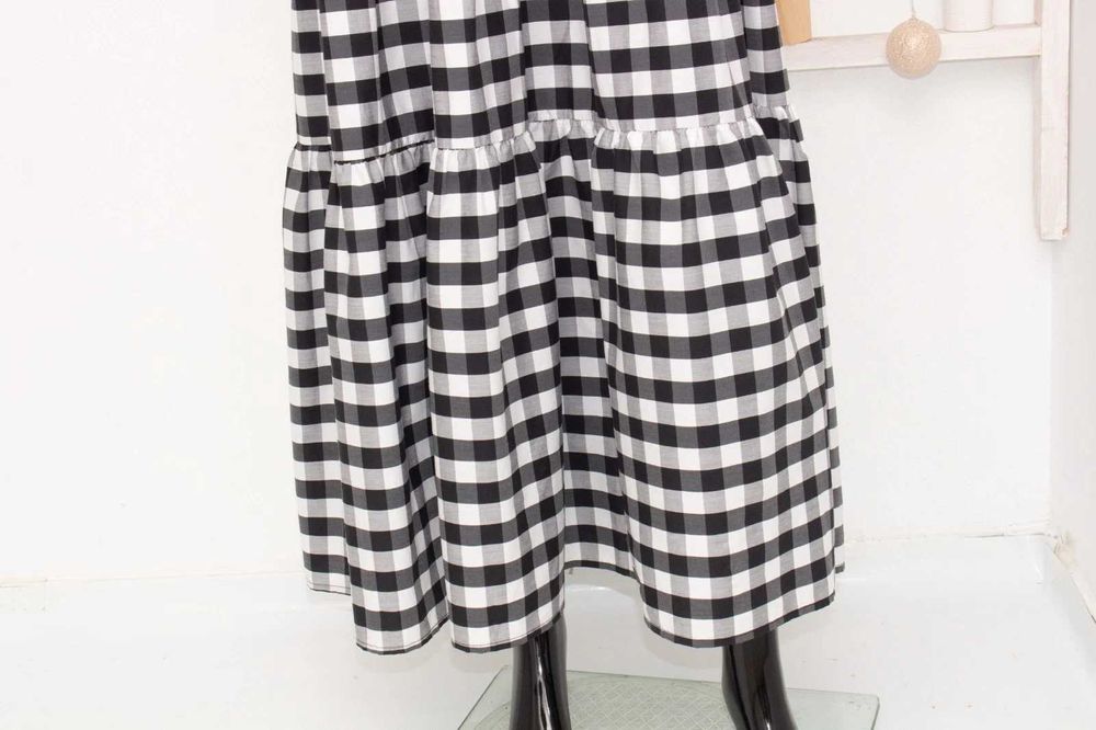 Otto D'Ame дизайнерска дамска рокля в каре черно бяла миди дължина 38