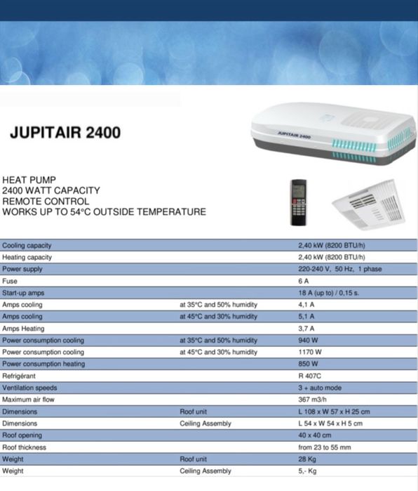 Aer conditionat-clima rulota/autorulota/camper Jupitair 2400