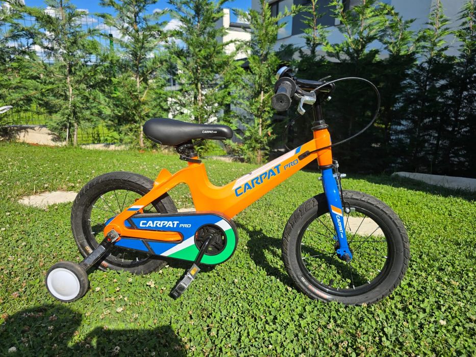 Bicicletă MTB CARPAT PRO Kids 14" pentru vârste 3-5 ani (75-100 cm) - Portocaliu/Albastru