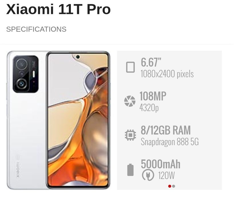 Xiaomi 11T Pro 5G  256GB, 8+4GB RAM