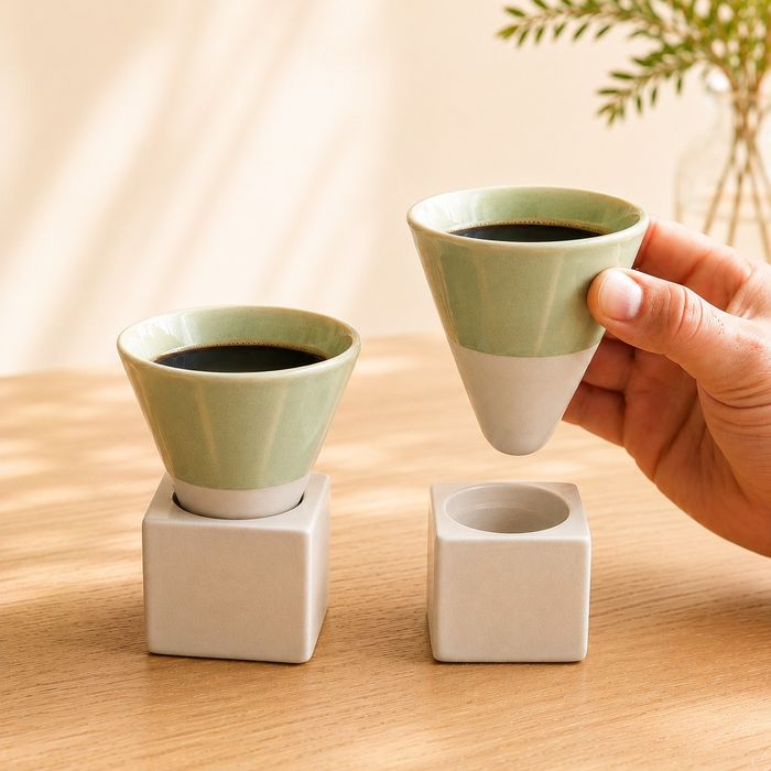 Vand set 2 cesti conice de cafea, ceramica 130 ml