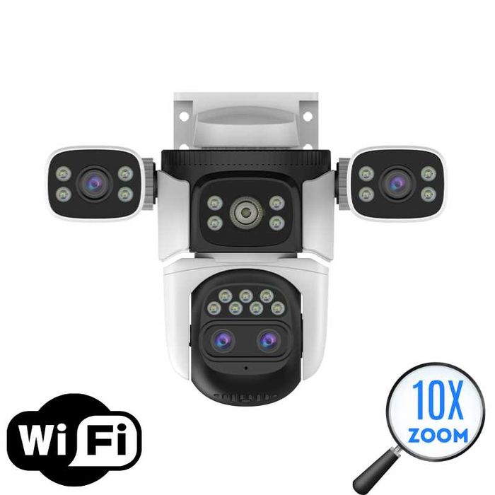 Camera Supraveghere WIFI Tripla cu 4 Lentile 12MP , Zoom 10X