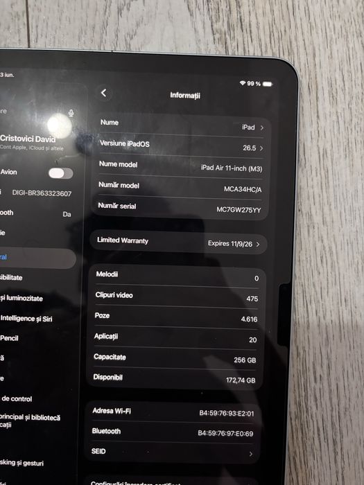 Tableta APPLE iPad Air 11" (M3), 256GB, 8GB RAM, Wi-Fi, Blue