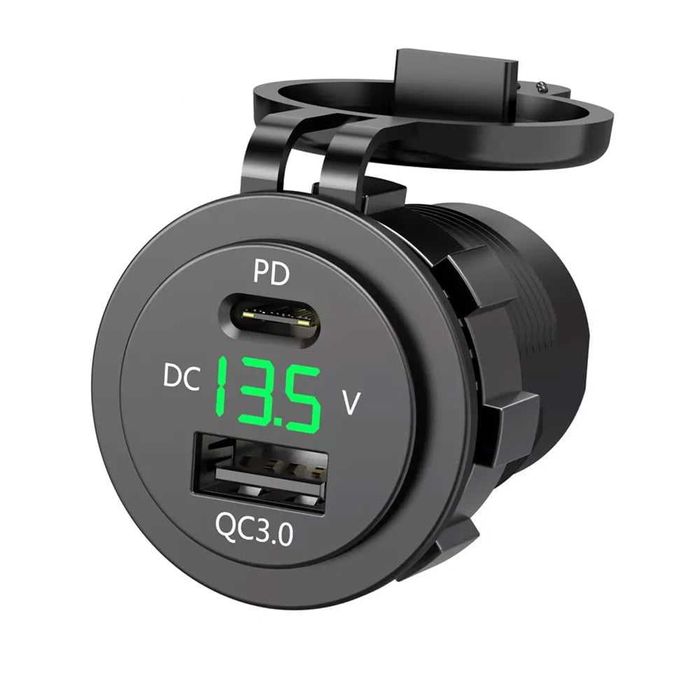Priza auto cu indicator de voltaj Mufa USB 3.0 si Mufa PD Type C