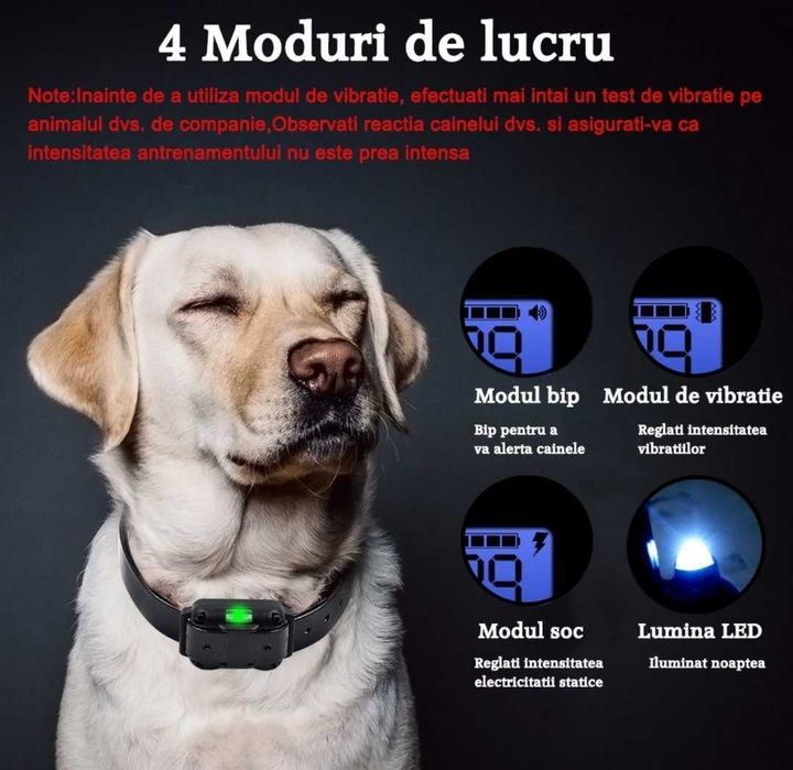 Zgardă dresaj câini cu Electroso Sunet & vibrații 800m, IP67