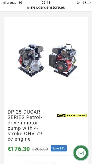 Pompa Apa Ducar DP 25 pe Benzina cu Motor in 4 Timpi