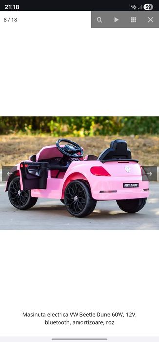 Masinuta electrica VW Beetle Dune  12V, roz,USB,RADIO si Bluetooth