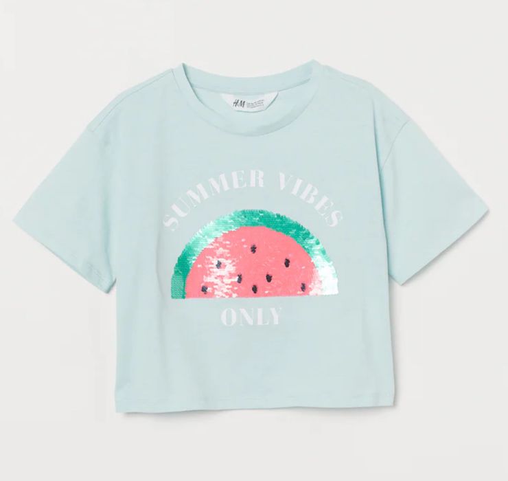 НОВА скъсена тениска с пайети H&M, р-р 158/164