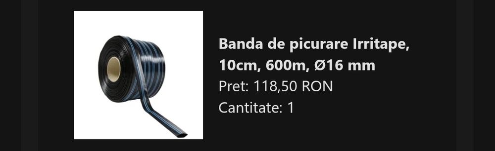 Banda de picurare Irritape, 10cm, 600m, Ø16 mm